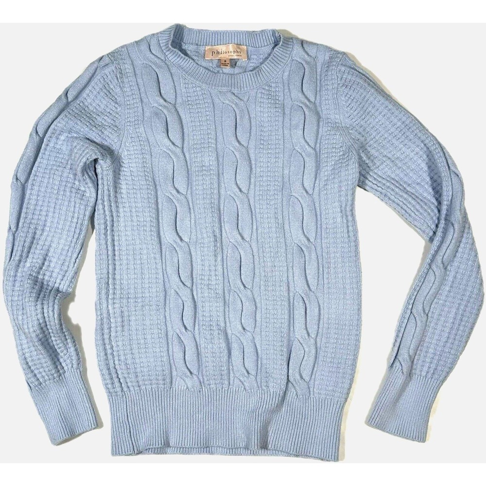 Y2K Philosophy Republic Women's Light Blue Cable Knit Sweater S Viscose‎ Blend